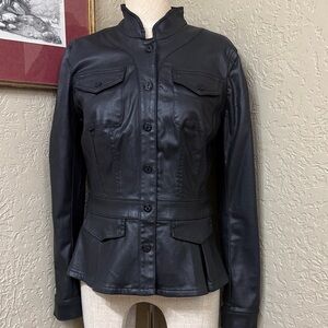 Black White House Black Market coated denim Peplum Jacket - Women